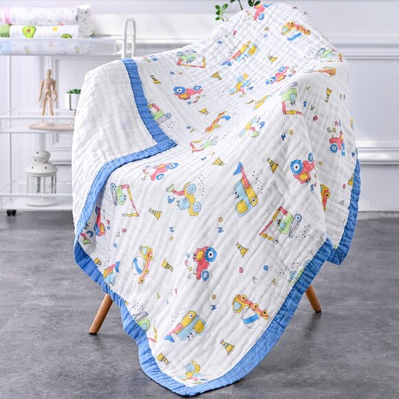 New Jay & Ava Baby/Toddler Muslin 100% Cotton Blanket - Blue Digger - Picture 4 of 6